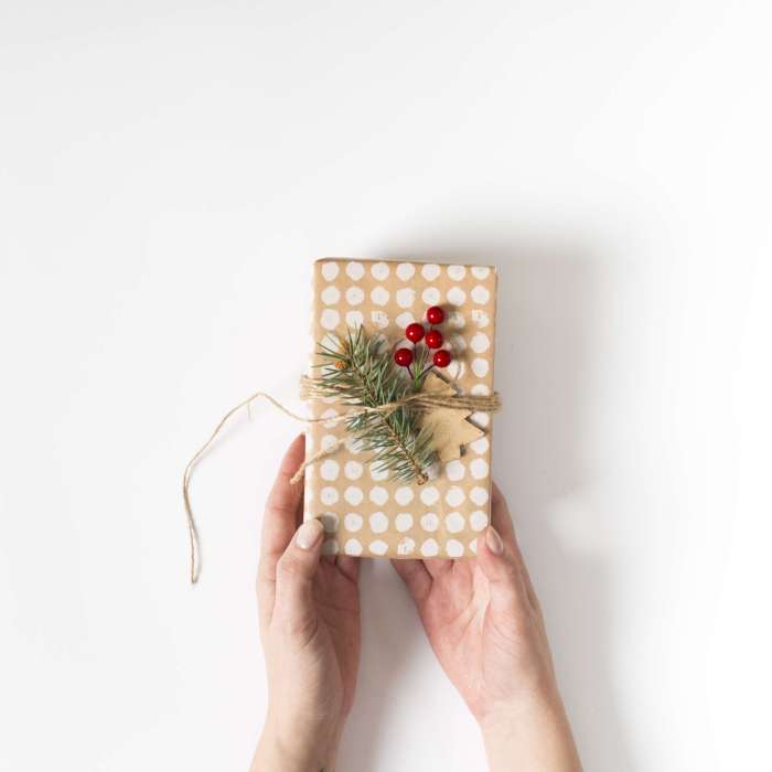 hands-holding-christmas-present-decorated-with-fir-twig